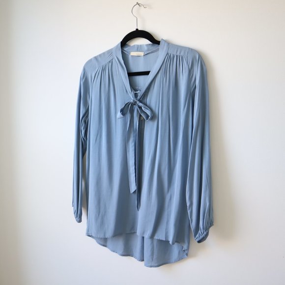 Everly Cornflower Blue Boho Poet's Blouse with Tie, Size S - Picture 3 of 16